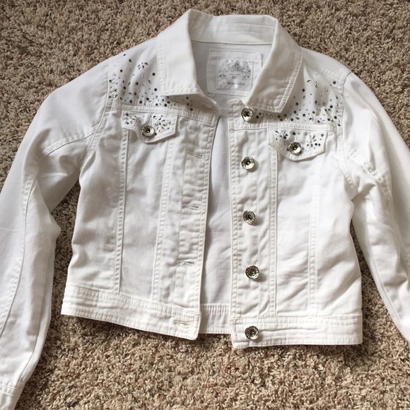 embellished white denim jacket